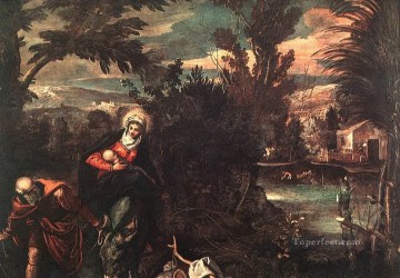  italiano Pintura al %C3%B3leo - Huida a Egipto Renacimiento italiano Tintoretto